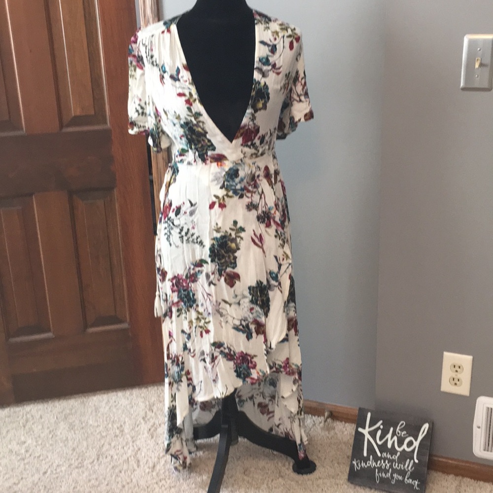 Plums and teal colors high low dress